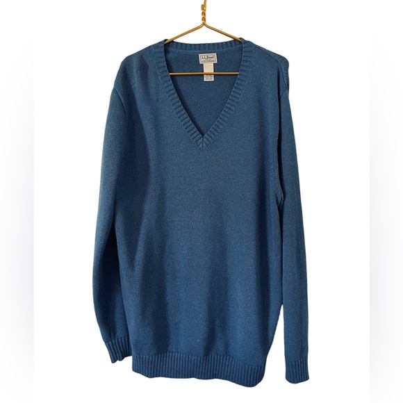 L. L. Bean Big & Tall Blue Ribbed‎ Knit V-Neck Pullover Sweater, Size XXL Tall - Picture 1 of 3